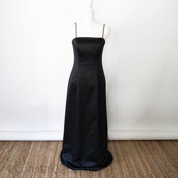 Alex Evenings Black Floor Length Gown Dress 6 Formal Wedding Slip Spaghetti Y2K - Picture 1 of 9